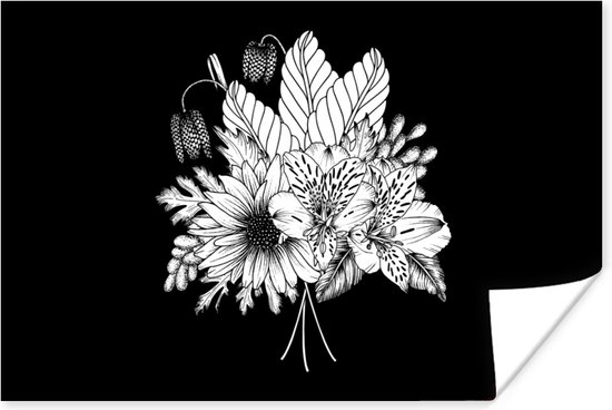 Affiche Vintage - Fleurs - Feuilles - Bouquet - 180x120 cm XXL