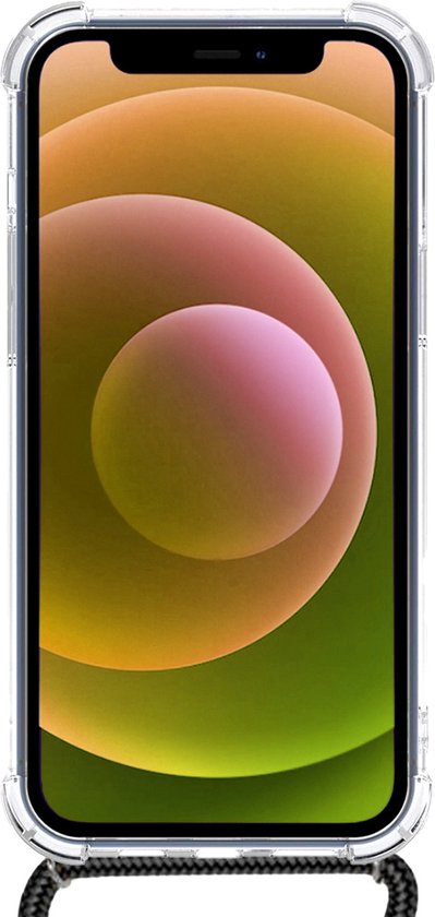 Transparante hoes voor iPhone 12 met een zwart koord op de achterkant.