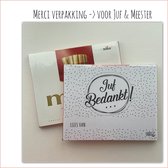 Kaartkadootje Merci -> Juf & Meester - No:01 (Merci Chocolade - Juf Bedankt - Dots - Zwart/wit) - LeuksteKaartjes.nl by xMar