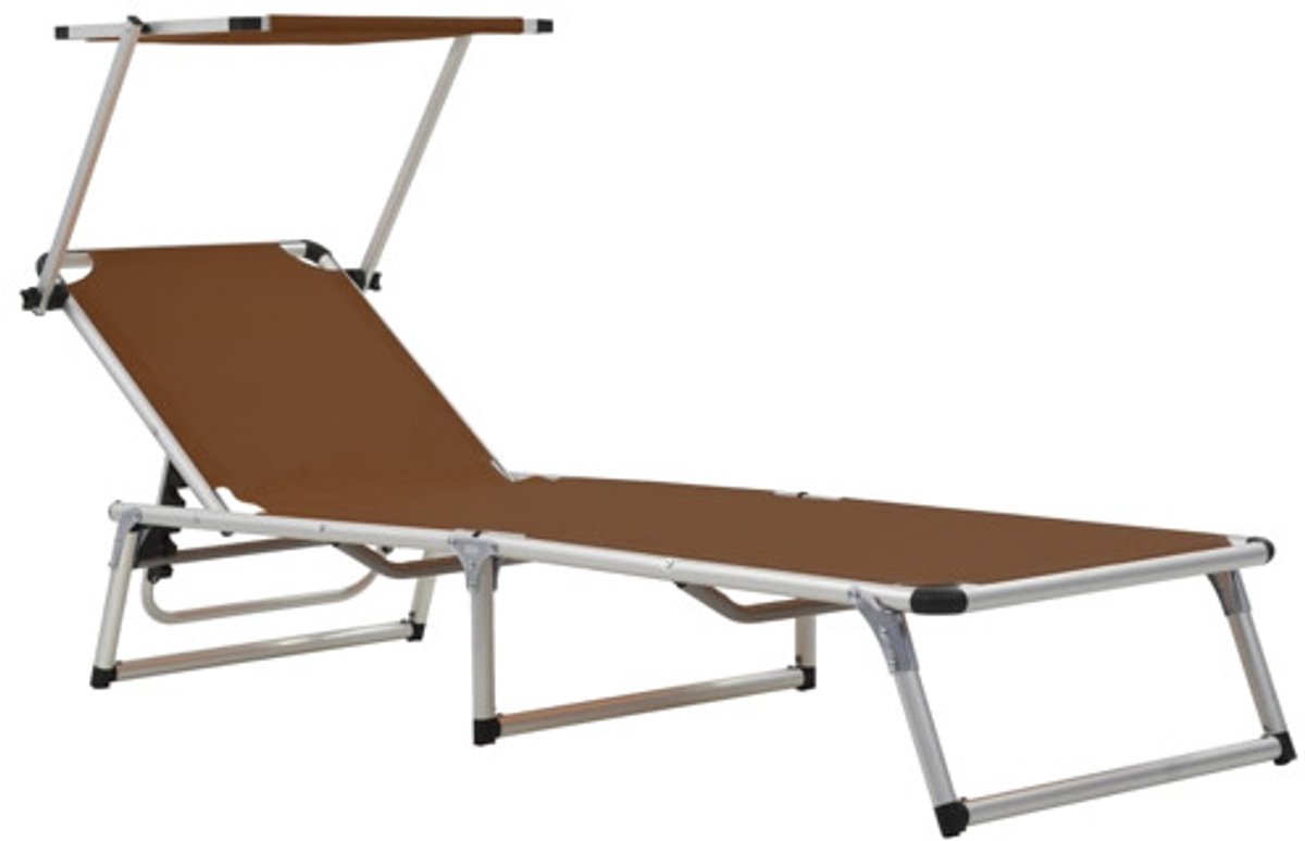 Bol.com vidaXL - Ligbed - inklapbaar - met - dak - aluminium - en - textileen - bruin aanbieding