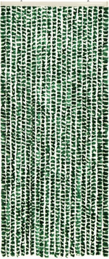 vidaXL - Vliegengordijn - 56x185 - cm - chenille - groen - en - wit