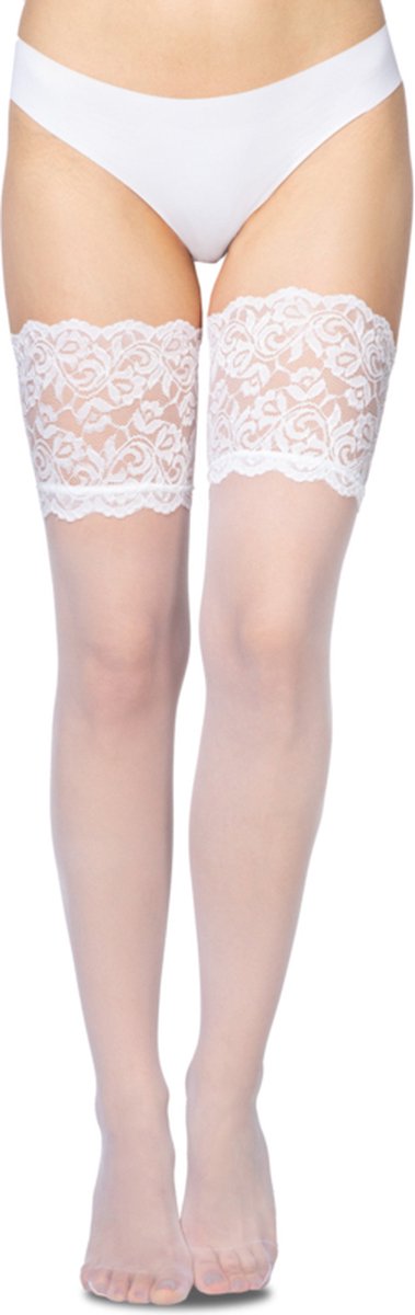 Goedkoopste Annes Cecile elegante hold-up kousen met brede kanten rant - 20 den wit S/M