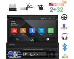TechU™ Autoradio met klapscherm T119 – 7.0 inch Touchscreen Monitor – 1 Din met Afstandsbediening – FM radio – Bluetooth & Wifi – AUX – USB – SD – Handsfree bellen – GPS Navigatie – Android 10.1 – 2+32G