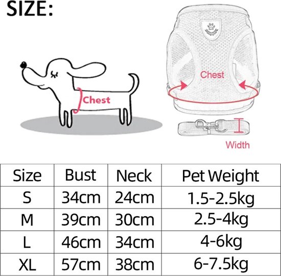 Pawaboo Hondenharnas met riem, tuigje voor kleine en middelgrote honden, verstelbaar, ademend, gewatteerd, X-vorm, voor puppy's, katten, wandelen, training, M, roze