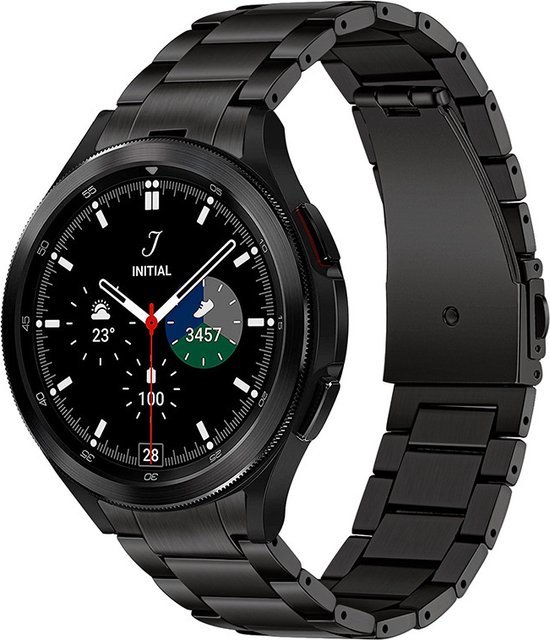 Strap-it Titanium horlogeband - speciaal geschikt voor Samsung Galaxy Watch 6 / 6 Classic / Galaxy Watch 5 / 5 Pro / Galaxy Watch 4 / 4 Classic - schakel bandje voor Galaxy Watch 4-5-6 alle varianten - zwart