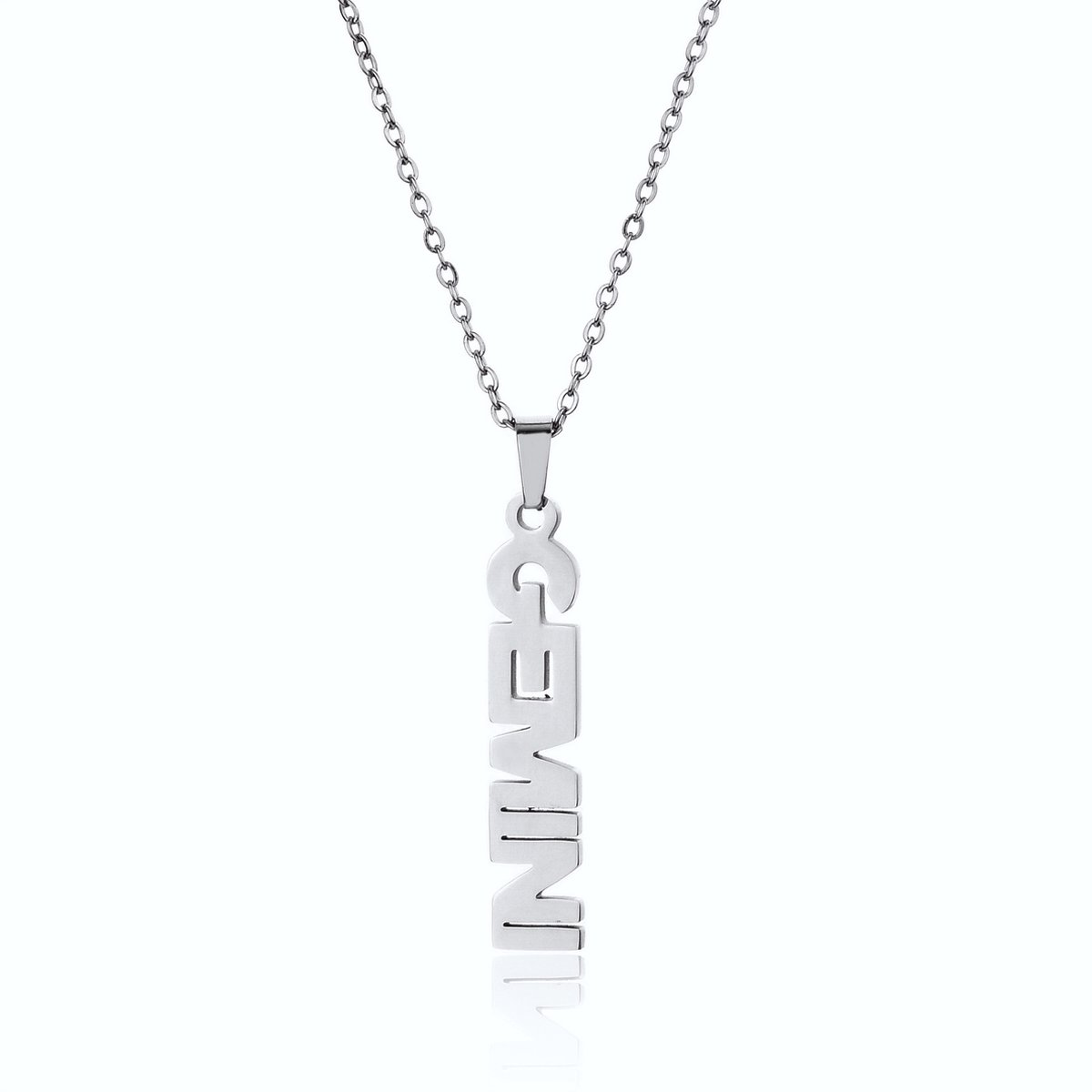 ICYBOY 18K Roestvrije Stalen Ketting Met Zodiac Sterrenbeeld Letters Pendant [Tweeling] [45 cm] Silver Plating Stainless Steel Letter Necklace Vertical Horoscope Necklace