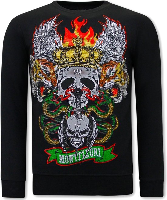 Pull pour homme avec imprimé - Head de mort - 3662 - Zwart