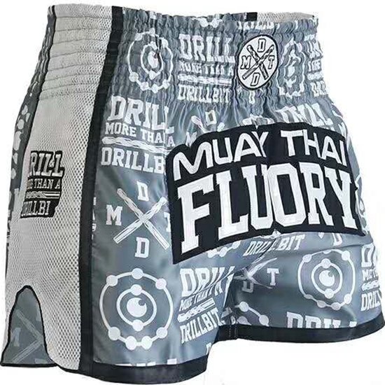 Fluory Kickboks Broekje Muay Thai Short Drill Grijs maat XS