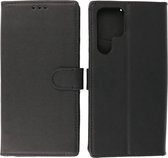 Hoesje Geschikt voor Samsung Galaxy S22 Ultra - Echt Lederen Wallet Case Telefoonhoesje - Zwart