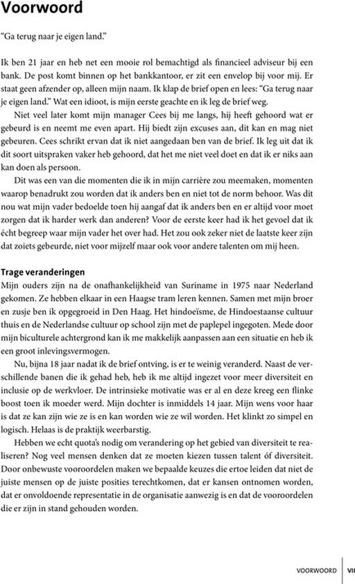 Tekstpagina met "Voorwoord" en een gedeelte over persoonlijke achtergrond en de overgang naar de 'inclusieve organisatie'. Paginanummer VII.