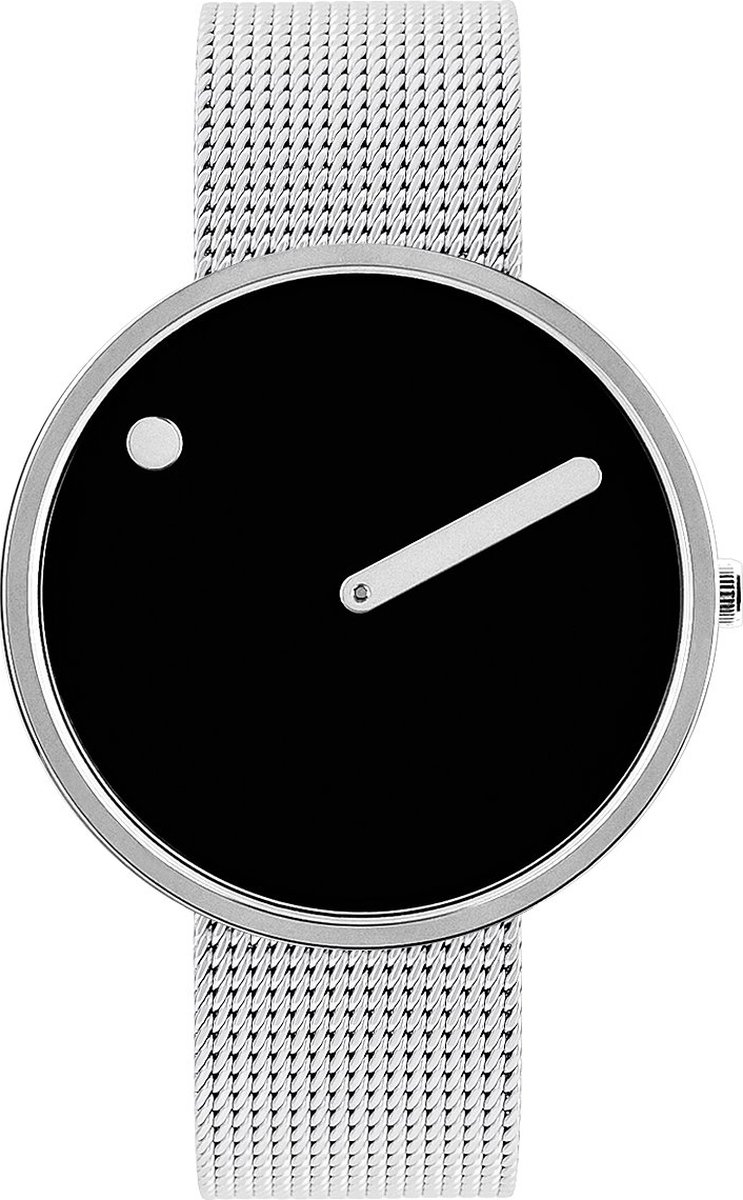 Picto Design Horloge Zwarte Wijzerplaat, Stalen Mesh Horlogeband 43370-0820S - Uniseks - 40mm