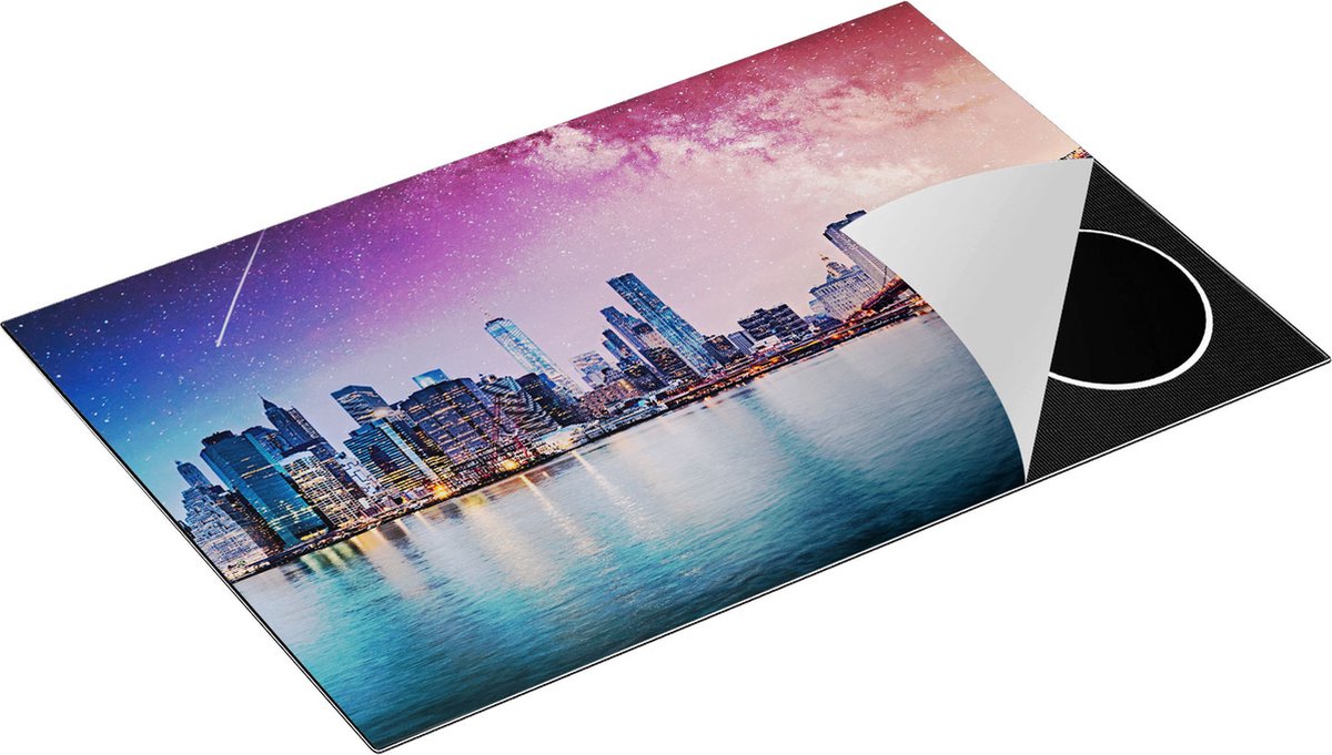 Chefcare Inductie Beschermer New York Skyline met een Kleurrijke Hemel - 80x55 cm - Afdekplaat Inductie - Kookplaat Beschermer - Inductie Mat