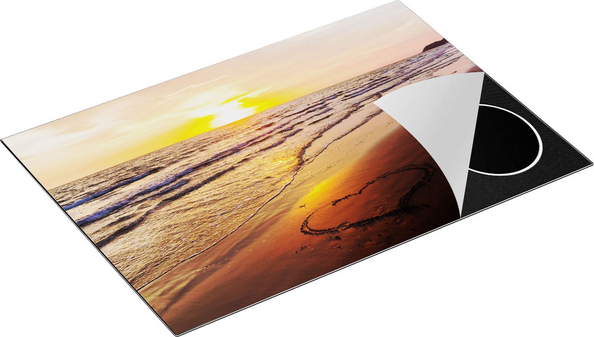 Chefcare Inductie Beschermer Zonsondergang op het Strand met een Hartje - 75x55 cm - Afdekplaat Inductie - Kookplaat Beschermer - Inductie Mat