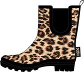 XQ Footwear - Regenlaarzen - Rubber laarzen - Dames - Festival - Panterprint - Laag model - Rubber - beige - zwart - Maat 38