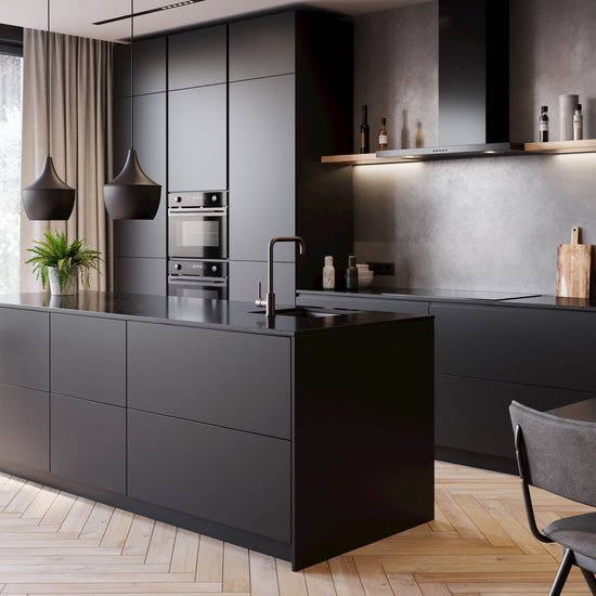 Inventum AKB9005ZWA platte wandschouw afzuigkap 90 cm - Afzuigcapaciteit 645 m3/h - Geschikt voor open keuken - 3 standen - Ledspots - Luchtafvoer en recirculatie - Zwart