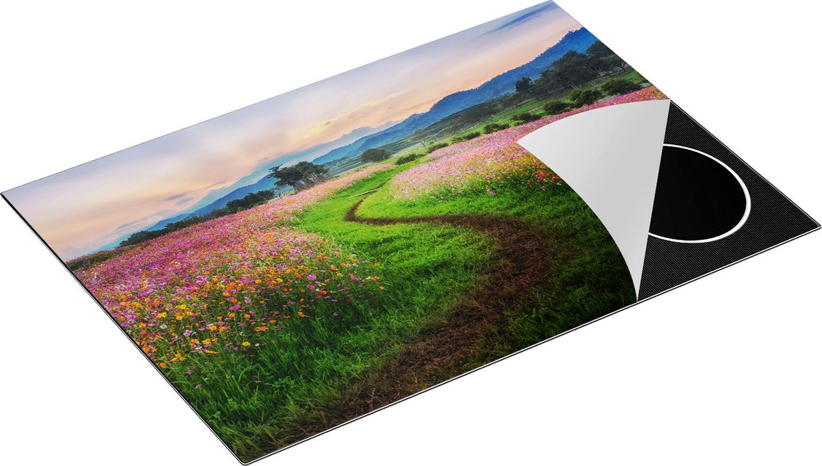 Chefcare Inductie Beschermer Kosmos Bloemenveld met een Pad - Bloemen - 75x52 cm - Afdekplaat Inductie - Kookplaat Beschermer - Inductie Mat