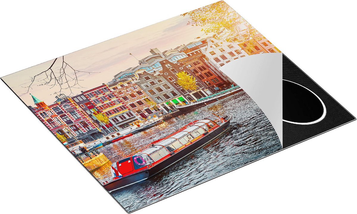 Chefcare Inductie Beschermer Amsterdamse Huisjes vanaf de Grachten - 59x52 cm - Afdekplaat Inductie - Kookplaat Beschermer - Inductie Mat