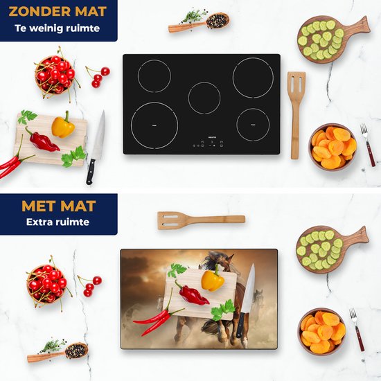 Chefcare Inductie Beschermer Wilde Paarden in het Zand - 78x52 cm - Afdekplaat Inductie - Kookplaat Beschermer - Inductie Mat