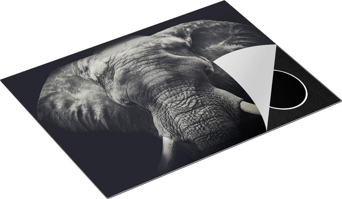 Chefcare Inductie Beschermer Olifantenkop - Olifant - Zwart Wit - 70x50 cm - Afdekplaat Inductie - Kookplaat Beschermer - Inductie Mat