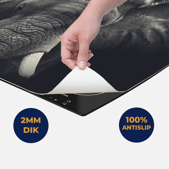 Chefcare Inductie Beschermer Olifantenkop - Olifant - Zwart Wit - 91,2x52 cm - Afdekplaat Inductie - Kookplaat Beschermer - Inductie Mat