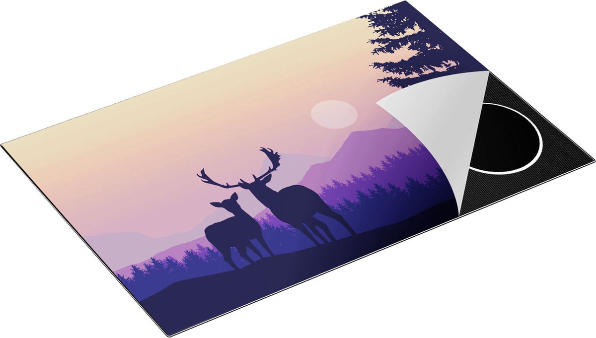 Chefcare Inductie Beschermer Twee Herten - Zonsondergang - Silhouet - 83x51,5 cm - Afdekplaat Inductie - Kookplaat Beschermer - Inductie Mat