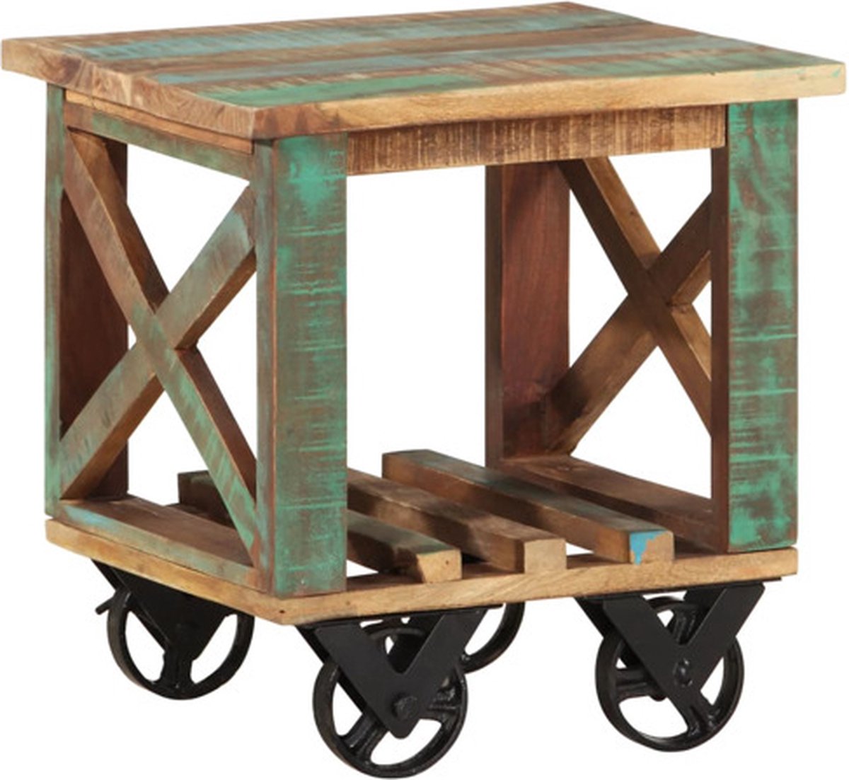 vidaXL Bijzettafel - met - wielen - 40x40x42 - cm - massief - gerecycled - hout Bruin