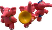 Drie roze olifantjes - vintage speelfiguurtjes - kunststof - 5,5 cm - sporter, student en muzikant