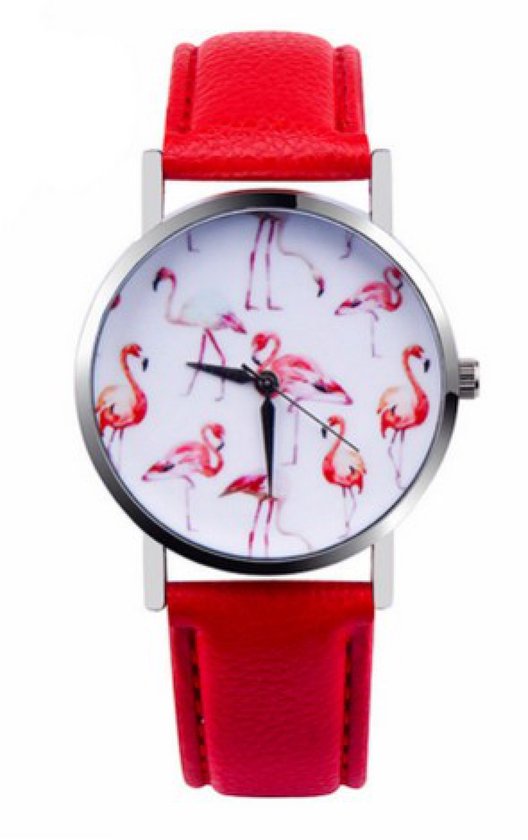 Hidzo Horloge Flamingo Ø 37 mm - Rood - In horlogedoosje