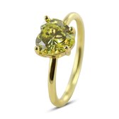 Silventi 9SIL-22565 Zilveren Ring - Dames - Zirkonia - Hartje - 8 mm - Licht Groen - Maat 54 - 1,76 mm - Zilver - Gold Plated (Verguld/Goud op Zilver)