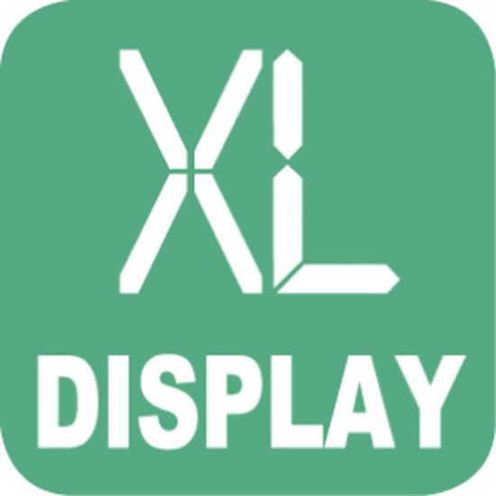 Groen pictogram met witte tekst 'XL DISPLAY'.
