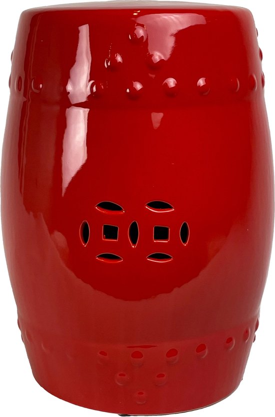 Fine Asianliving Tabouret en Céramique Porcelaine Rouge Handgemaakt D33xH46cm Table d'Appoint en Céramique Chaise en Porcelaine Tabouret de Jardin