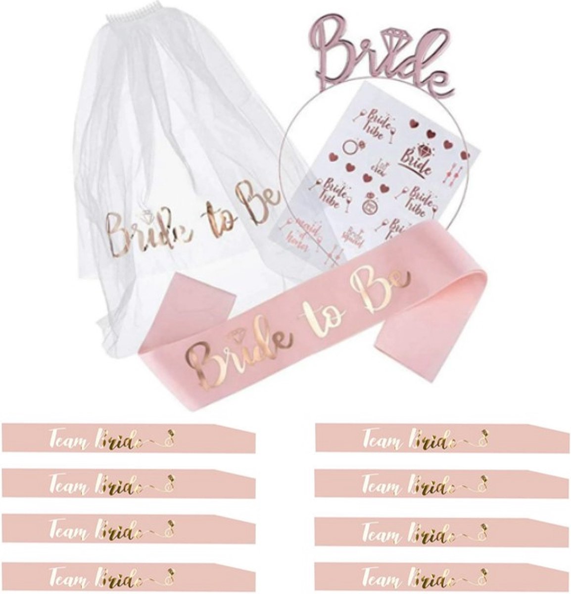 Bride to be 31-delig feestpakket Vrijgezellenfeest vrouw - Team bride - Bride to be sjerp - Bride to be sluier - Vrijgezellenfeest met het hele bride team - Team bride sjerp - Bride to be 9 personen — afbeelding 2