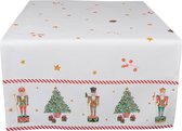 Clayre & Eef Tafelloper Kerst 50x140 cm Wit Rood Katoen Rechthoek Notenkrakers Tafelkleed