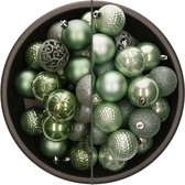 Bellatio Decorations Kerstballen mix - 74-delig - mintgroen en salie groen - 6 cm - kunststof