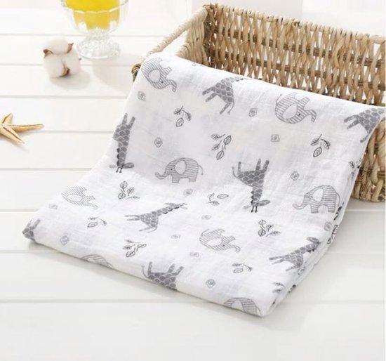 swaddle Olifant Giraffe XL hydrofiele doek 120 x 120 cm katoen