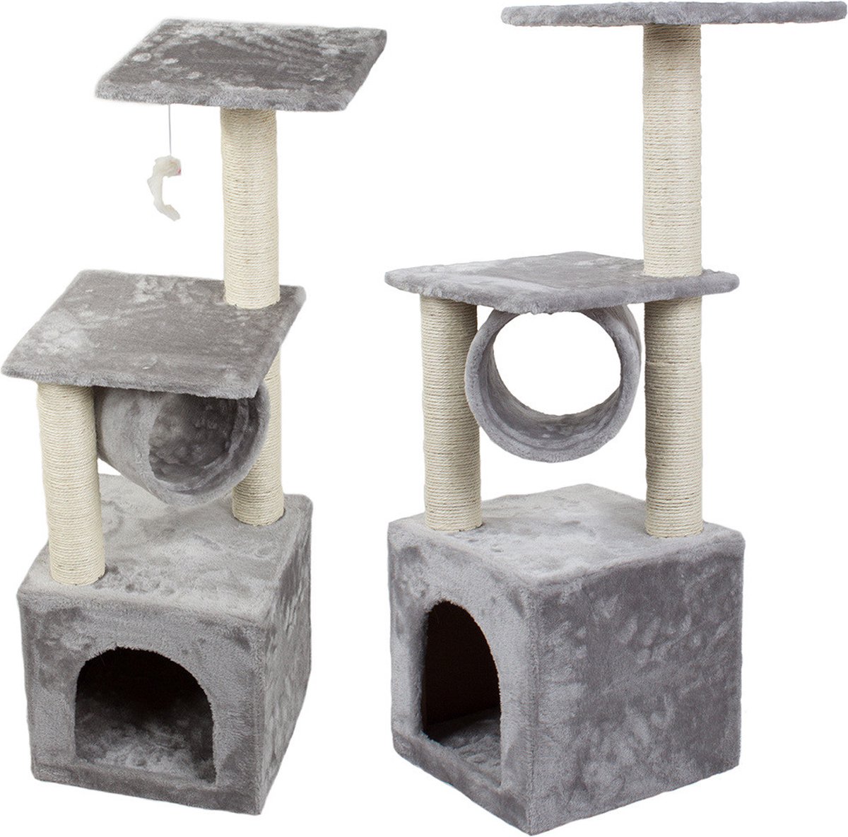 Multifunctionele Krabpaal Kattenboom 92 cm – Speeltoren met Schuilplekken & Krabpalen – Grijs