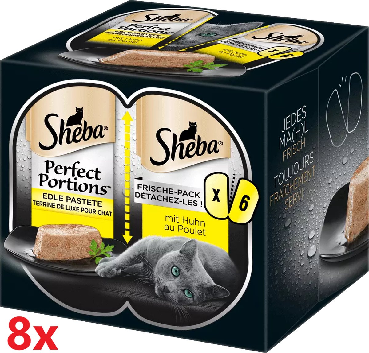 Sheba - Perfect Portions - Adult Paté kip-  8 verpakkingen van 3x2stuks