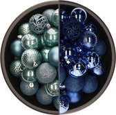 Bellatio Decorations Kerstballen mix - 74-delig - ijsblauw en kobalt blauw - 6 cm - kunststof