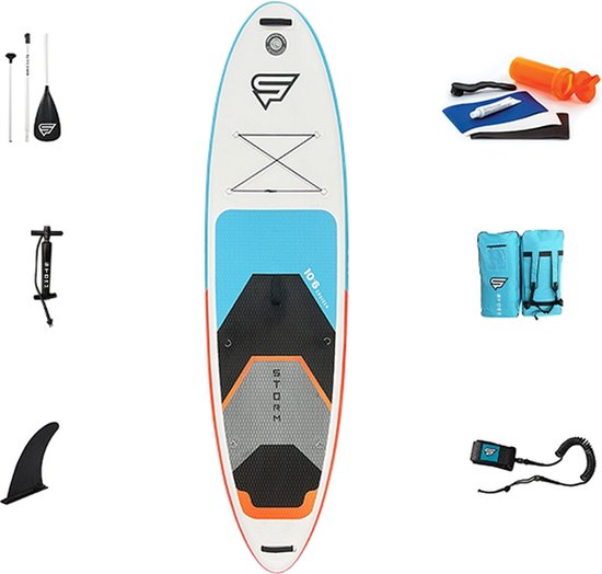 Storm Freeride Sup Board (belastbaar 180kg!) - Complete Paddle set - Opblaasbaar - 320 cm - 6 Delig