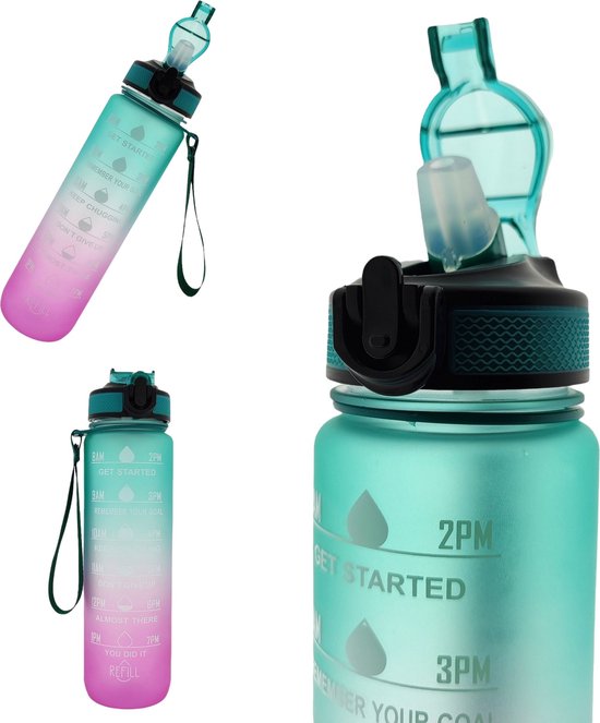 JS Hydration Drinkfles Motivatie Waterfles 1 liter Tijdsmarkering