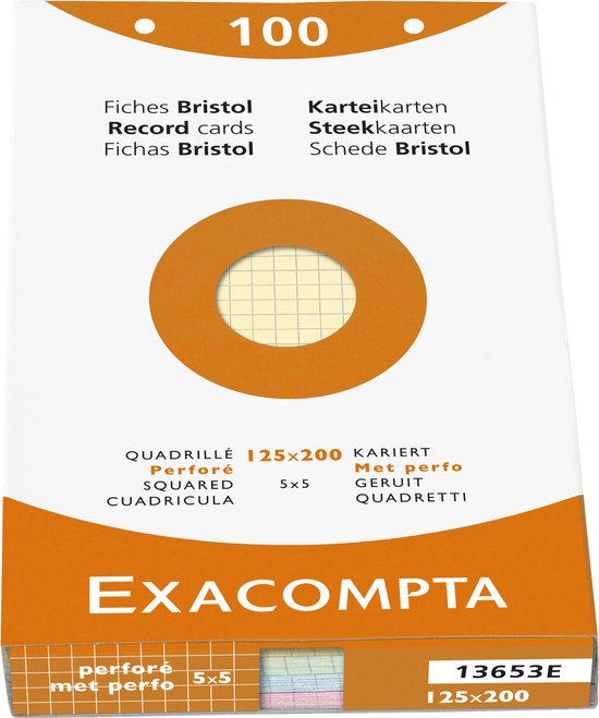 Exacompta - 10 Packs de 100 Fiches Bristol - A5 - petits carreaux