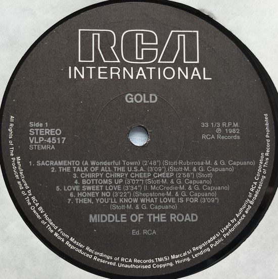 Middle Of The Road ‎– Gold 1982 LP = in Nieuwstaat - Middle Of The Road