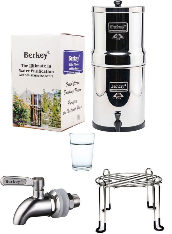 Royal Berkey Set: Waterfilter 12,3L + RVS kraantje + Standaard