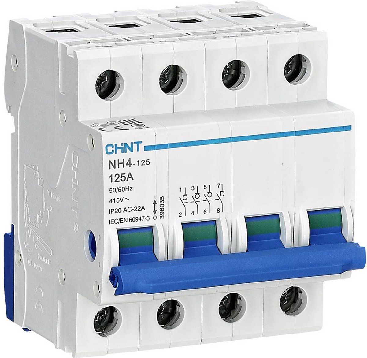 Chint 398045 Hoofdschakelaar Blauw, Wit 4-polig 100 A 240 V, 415 V