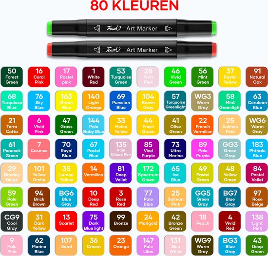 Ordeluxe 80 kleuren Dual Tip Art Marker Set, viltstiften voor