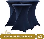 Statafelrok marineblauw 80 cm - per 3 - partytafel - Alora tafelrok voor statafel - Statafelhoes - Bruiloft - Cocktailparty - Stretch Rok - Set van 3
