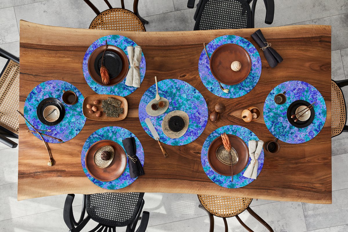 Ronde placemats - Onderlegger - Placemats rond - Patronen - Verf - Blauw - 10 stuks