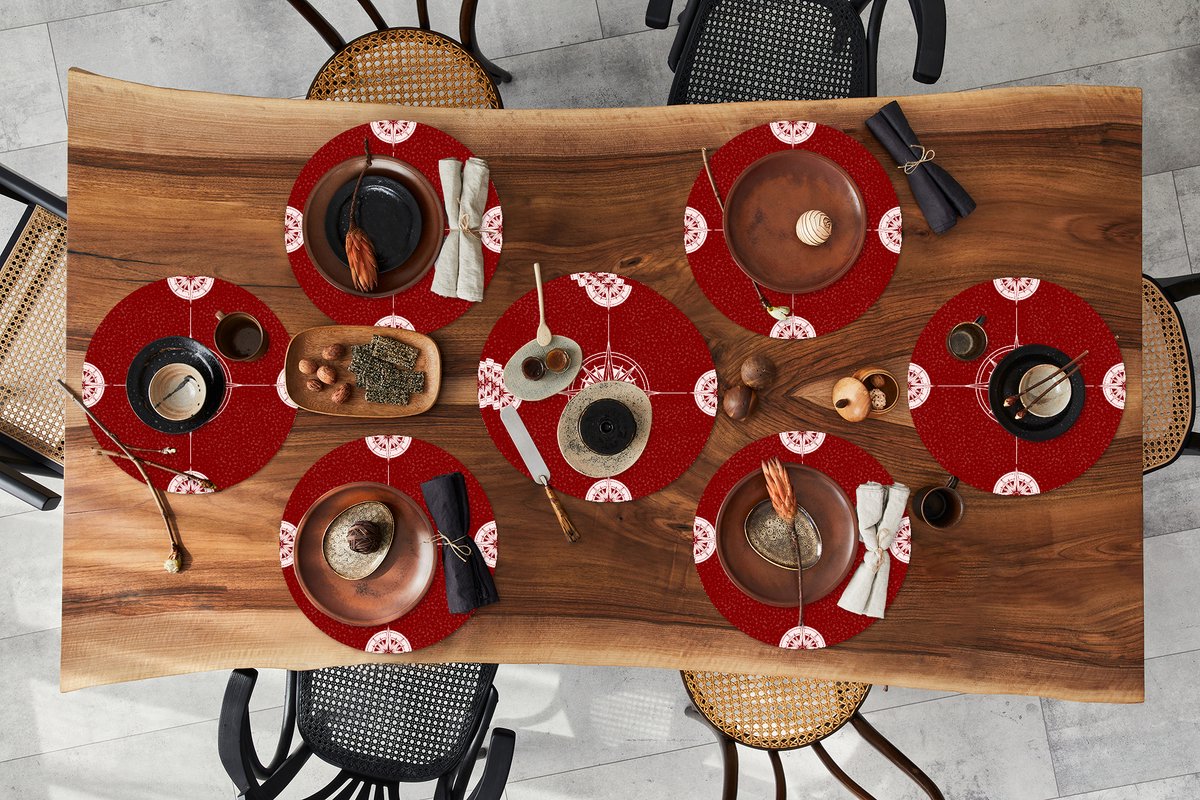 Ronde placemats - Onderlegger - Placemats rond - Kompas - Reizen - Patronen - 10 stuks