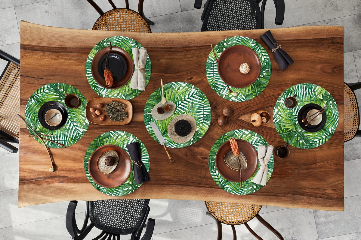 Ronde placemats - Onderlegger - Placemats rond - Bladeren - Palm - Patronen - 8 stuks