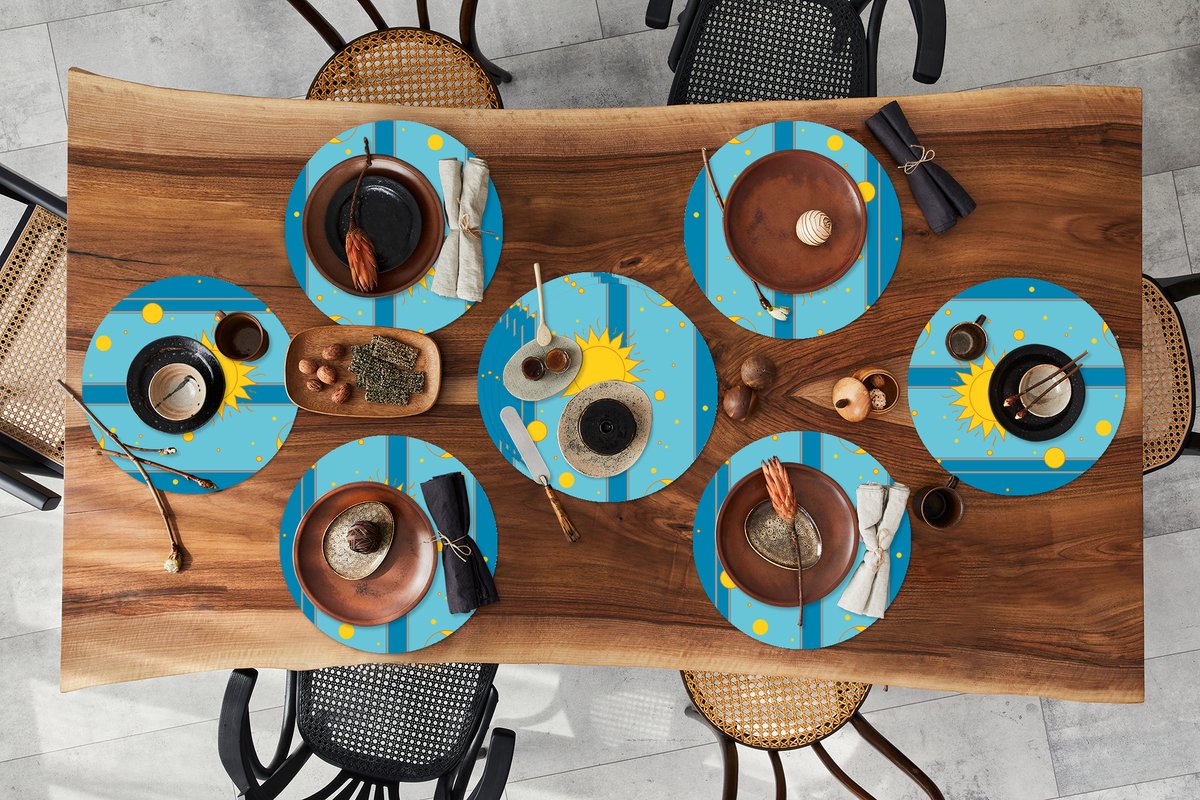 Ronde placemats - Onderlegger - Placemats rond - Zon - Maan - Design - 10 stuks